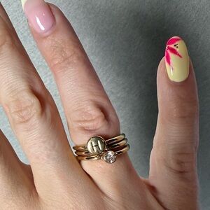 Bansri Womens H Initial 3 Ring Stack Gold Tone Gemstone size 7
